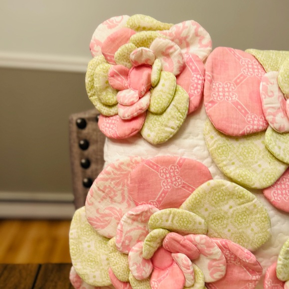 Maggie Miller Floral Decorative Square 16” Pink White Green Throw Pillow - Picture 2 of 8